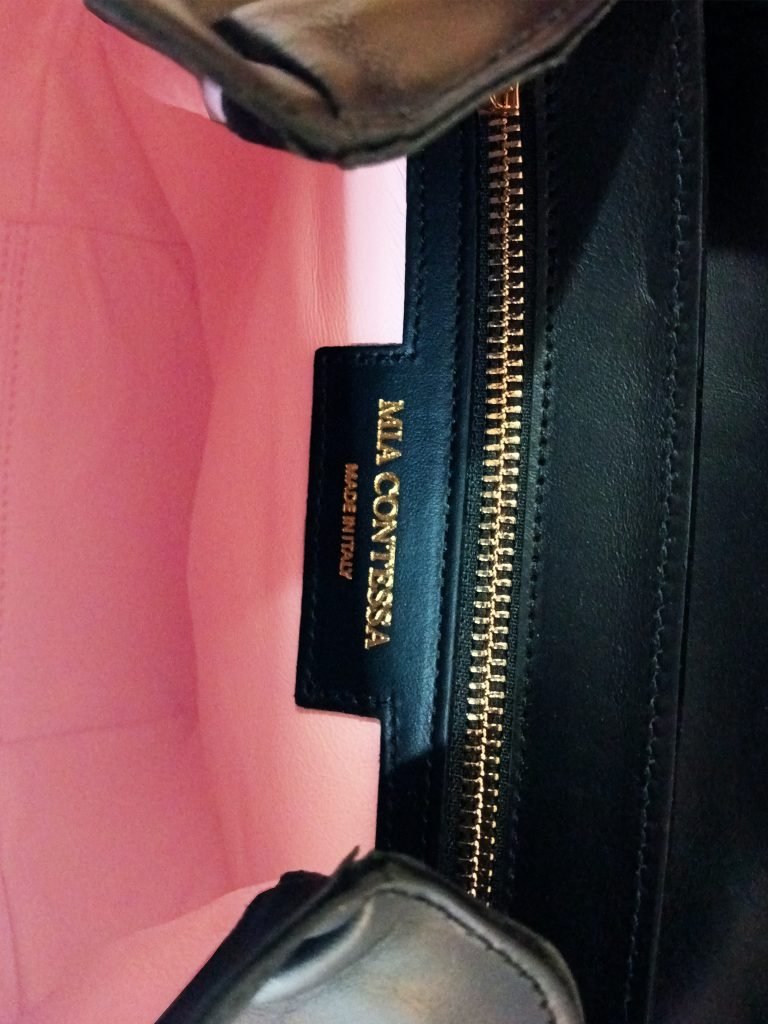 Inside view of Miacontessa Amore origami style handbag